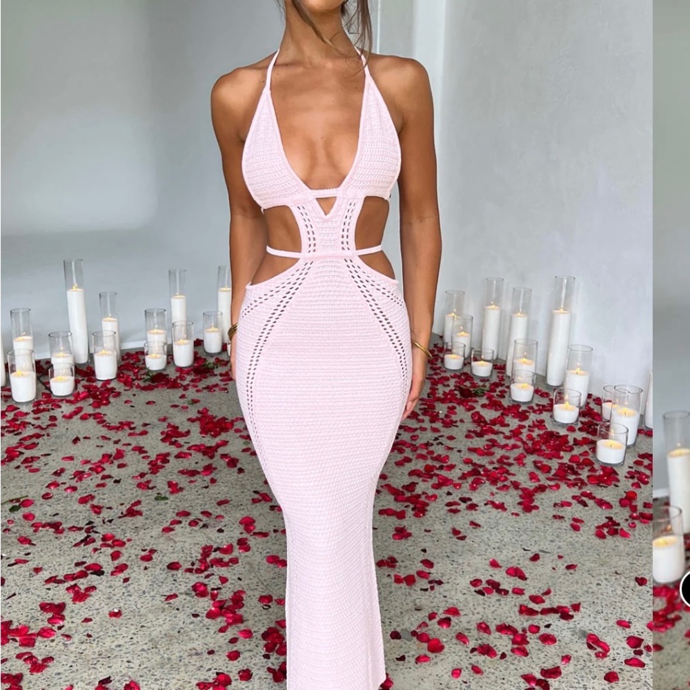 NEW Light Pink Crochet Maxi Dress NWOT